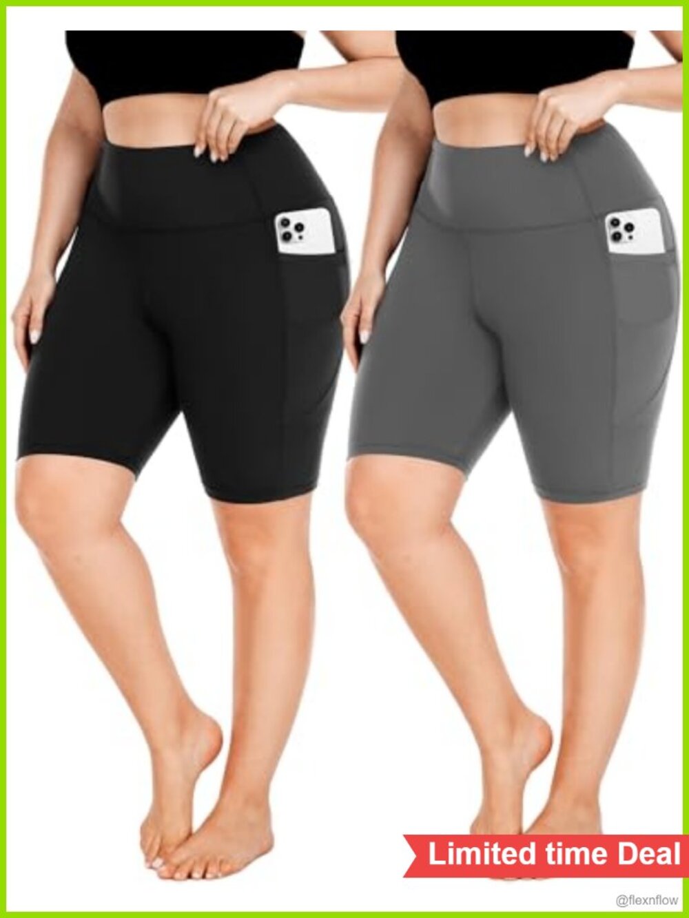 Plus Size Biker Shorts High Waist Tummy Control with Pockets Yoga Workout